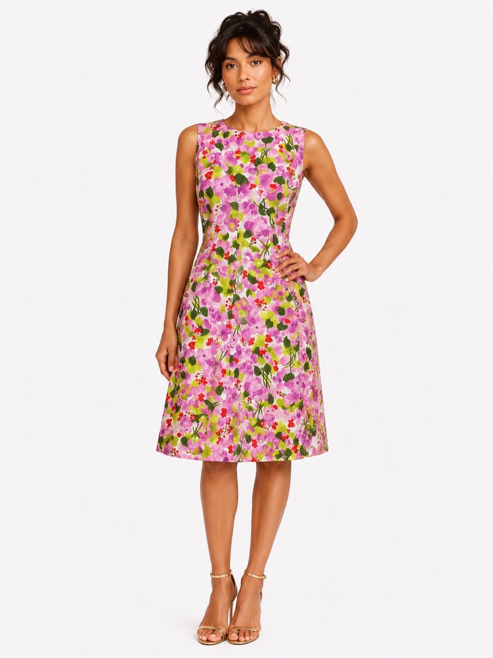 VTG 60s 70s Handmade Embossed Floral Mod Garden Party Dress‎ L XL